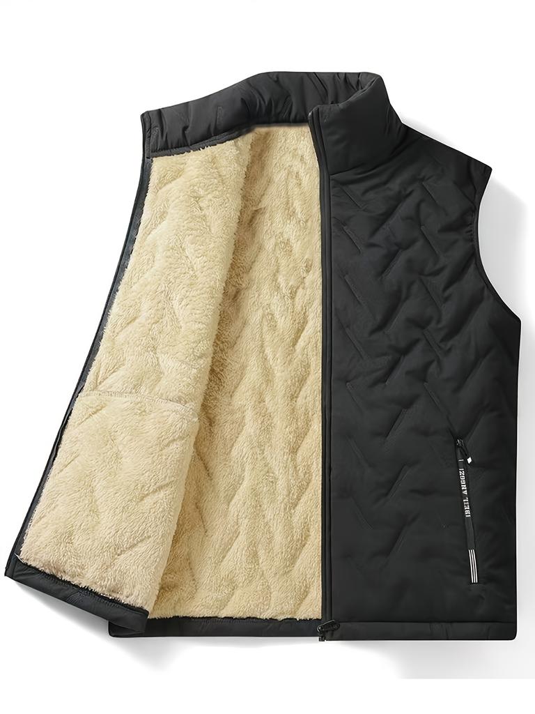 Men's Zip-Up Athletic Vest Black/Beige Autumn Warm Vest Male Padded Coats Loose  Sleeveless Jackets Winter Vest