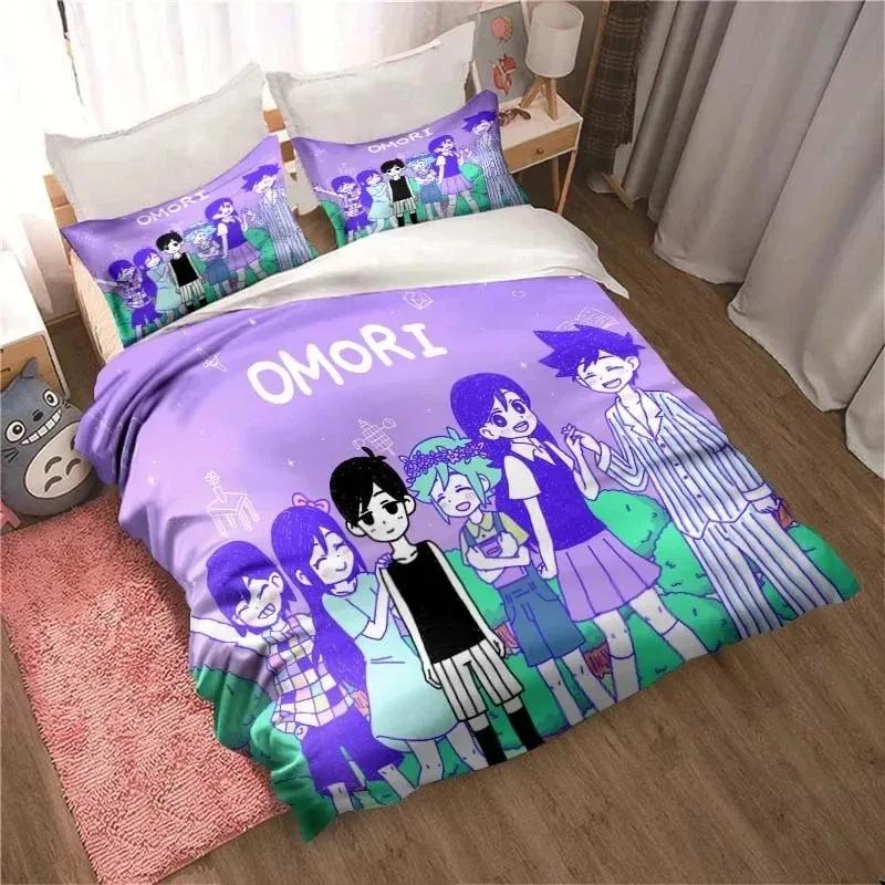 Anime Omori Printed Bedding Set All Seasons 3 Piece Double Duvet Cover Set Twin King Size Bedclothes Home Textile