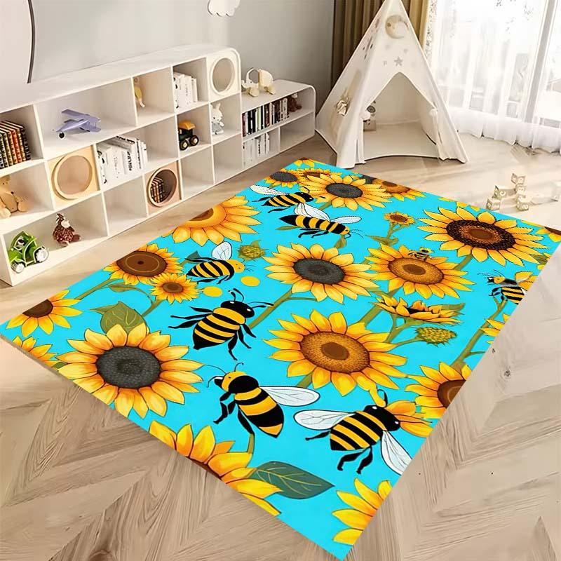 Tappeto antiscivolo con motivo a girasole 3D, flanella morbida, lavabile, fondo antiscivolo, adatto per soggiorno, camera da letto, bagno, cucina