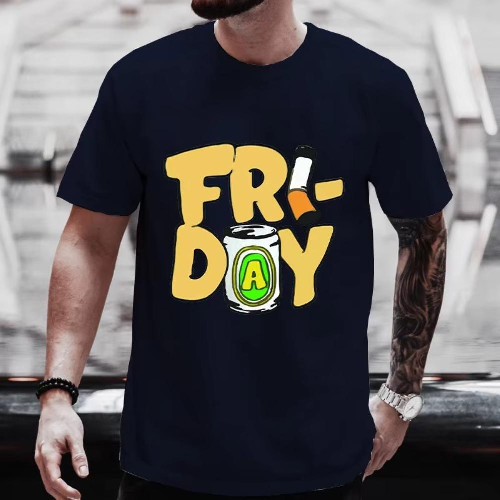 

Friday Beer and Smoking Men T-shirts Fashion Graphic Male Beer Lover Friends Weekend Party Tees Y2k Tops Oversized Streetwear S чёрный