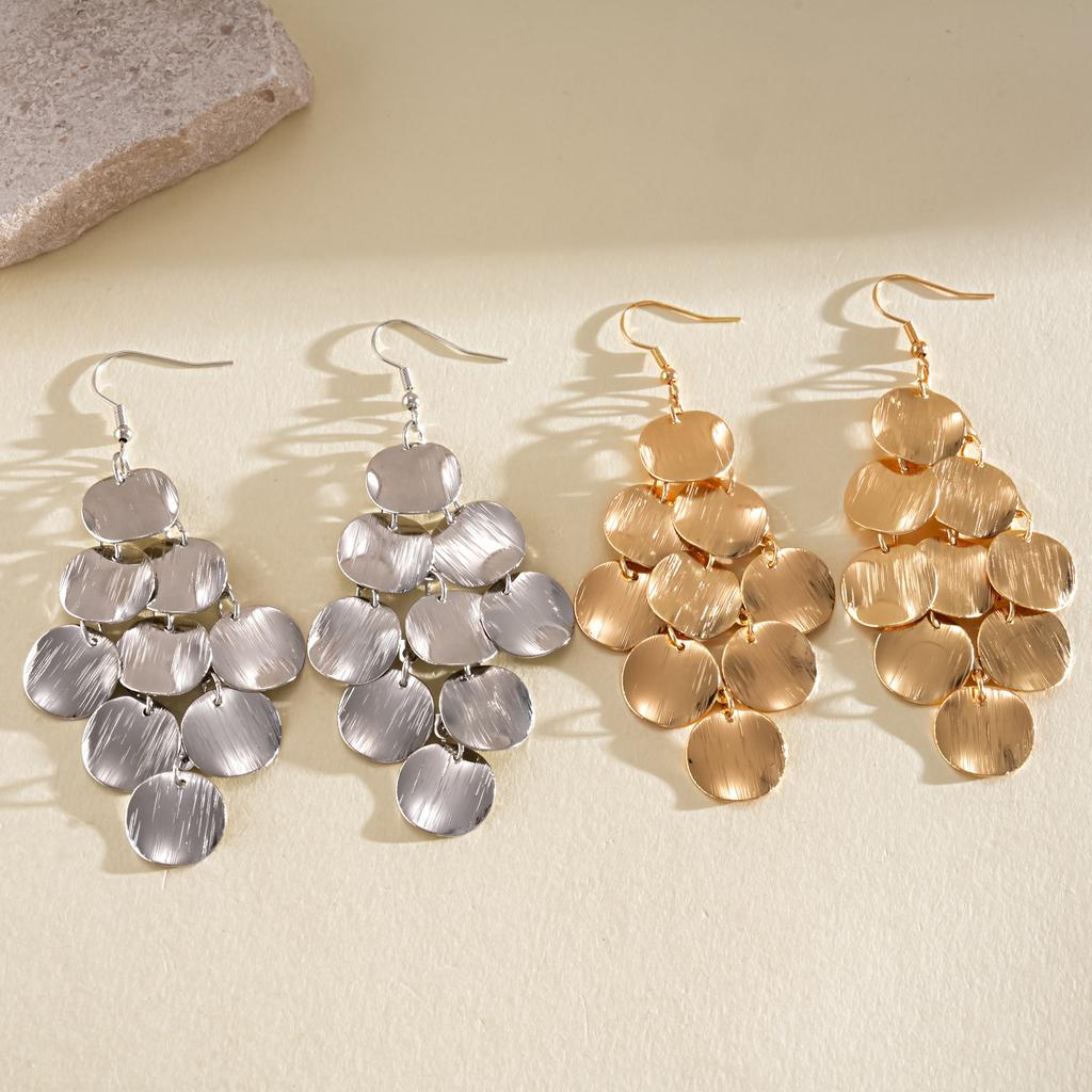 European and American round geometric round fringed ear hook retro temperament exaggerated earrings niche high fashion earrings