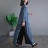 Vintage Split Langes Kleid O-Ausschnitt Locker Langarm Denimkleider für Frauen