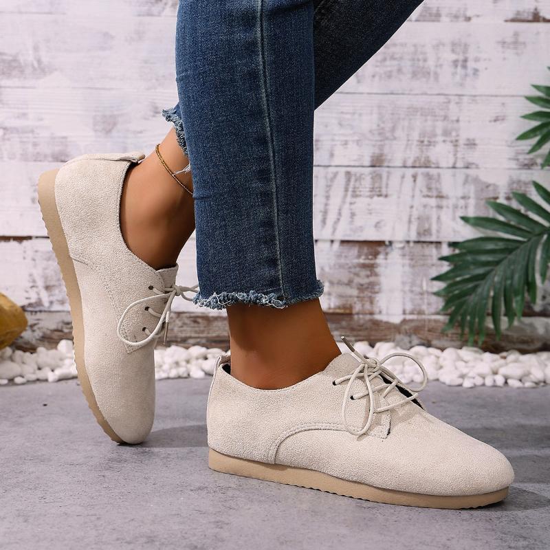 Brown Round Toe Flats Shoes Women 2026 Faux Suede Lace Up Flat Shoes for Woman Plus Size  Soft Walking Casual Shoes Female