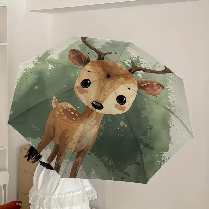 1pc Forest Deer Illustration Umbrella with Plastic Handle,Suitable for All Seasons Home Travel Outdoor UmbrellaDD463