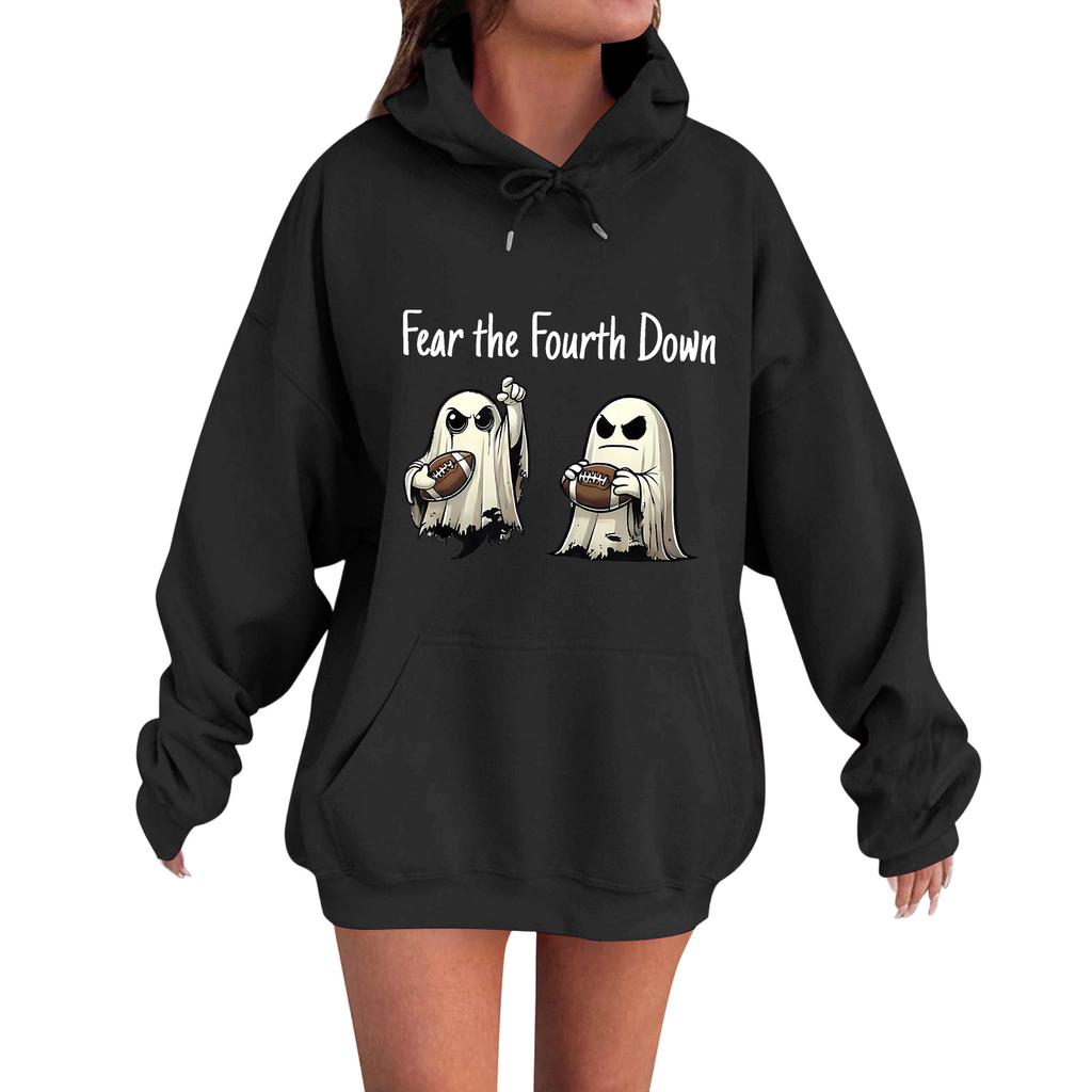 Women's Casual Fashion Comfortable Round Neck With Hood Long Sleeve Halloween Print Warm Sweatshirt