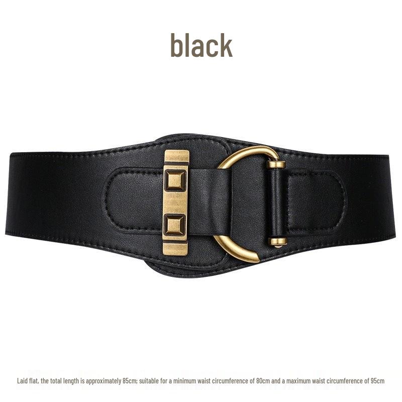 

Women s Genuine Leather Cowhide Elastic Waist Cincher Belt for Dresses and Shirts чорний