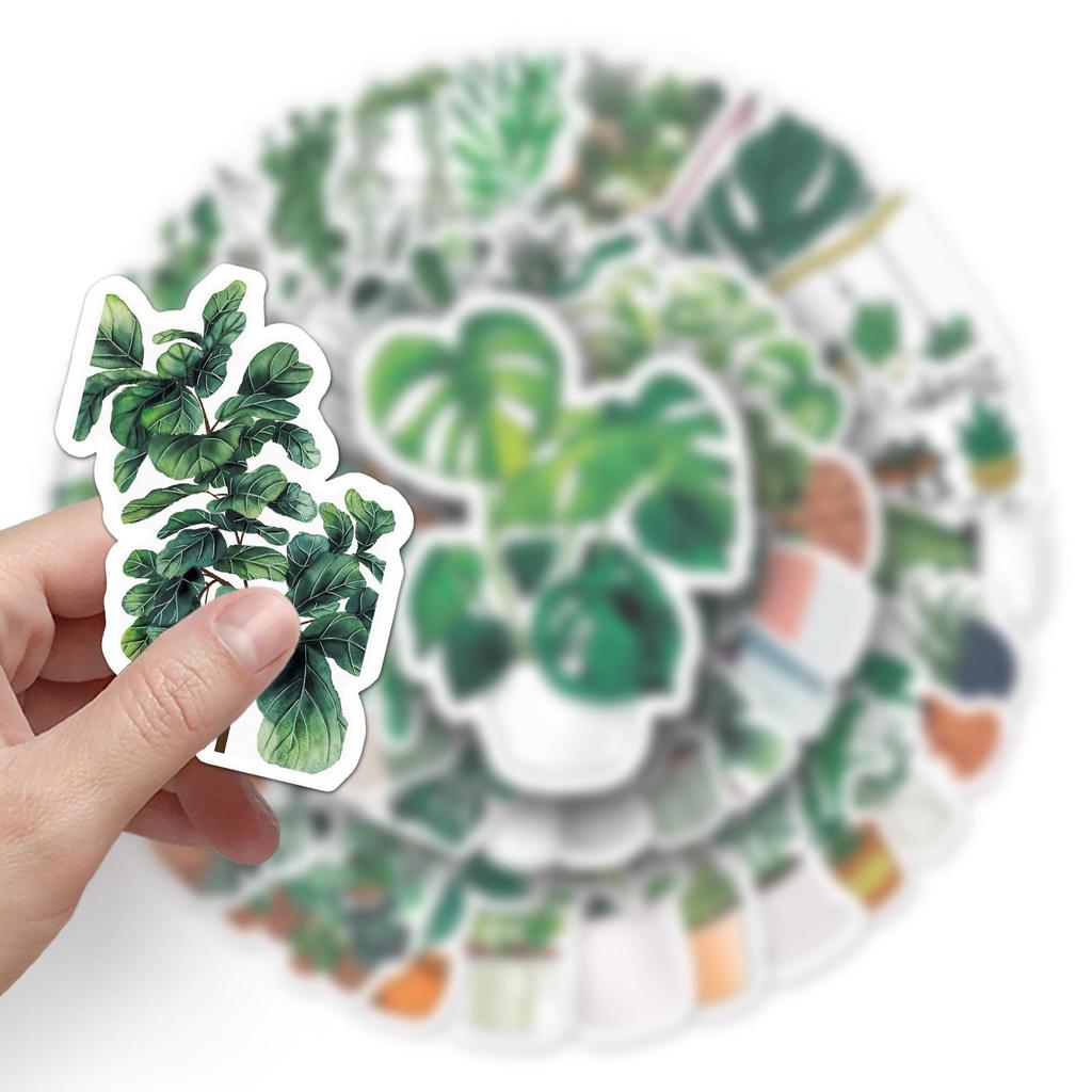 50 Sheets Cartoon Style Green Plants Decorative Stickers for Suitcases, Skateboards, and Cars