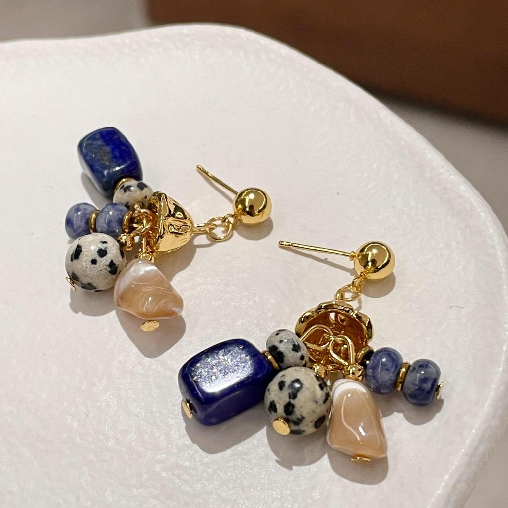 Vintage Blue Glass Bow Earrings - Retro Design Ornament