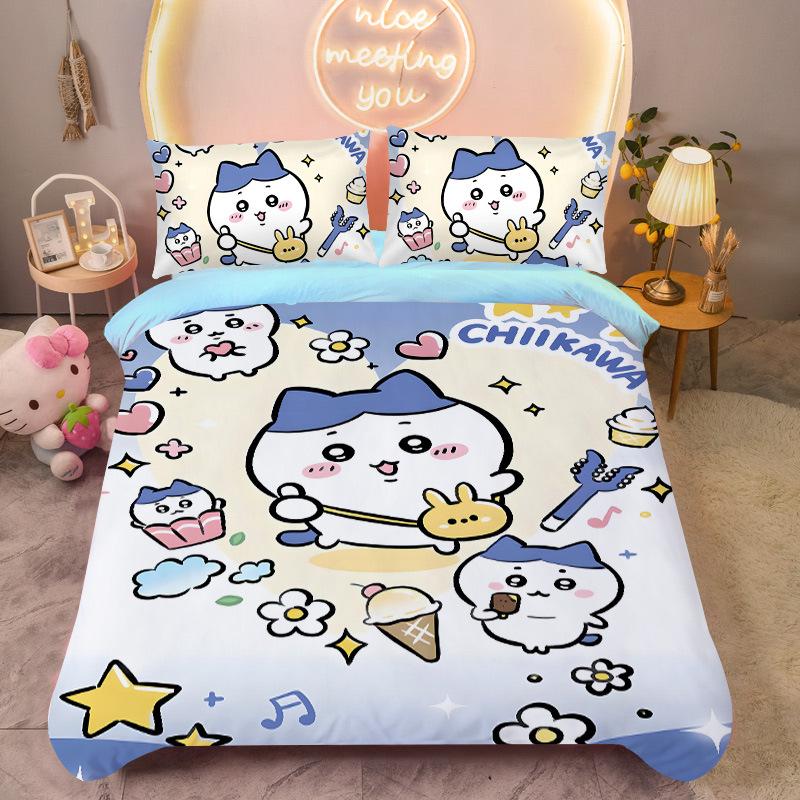 Bedding Set Colorful Print Polyester Student Dormitory Bed Sheet Quilt Cover Kid Gift Home Textile Decorative