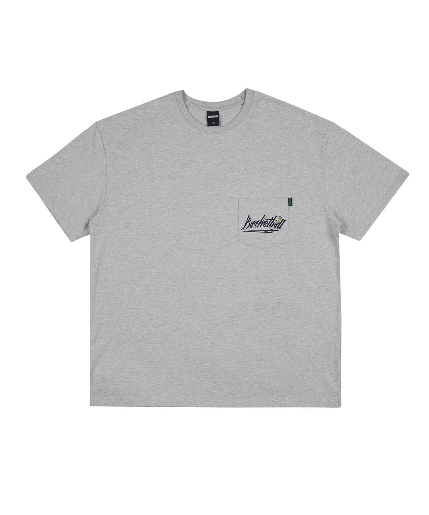 CREAM SODA LAB Basketball Oversized Heavyweight Pocket Short Sleeve Tee Gray Black