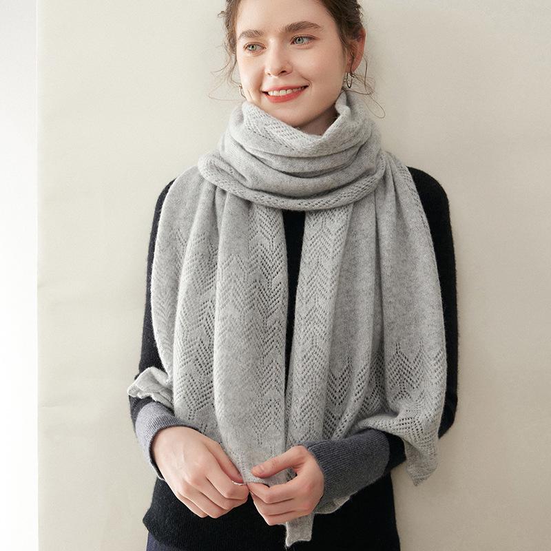 Women s 100% Pure Cashmere Hollow Knitted Scarf - Warm & Fashionable for Autumn/Winter