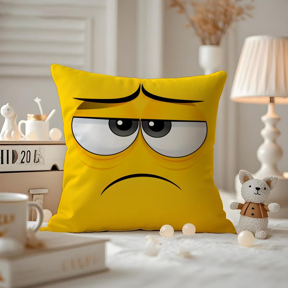 Cute Emotional Expressions Cushion Cover Anti-dustmite Pillowcase Invisible Zipper Silky Short Plush Sofa Cushion Cover