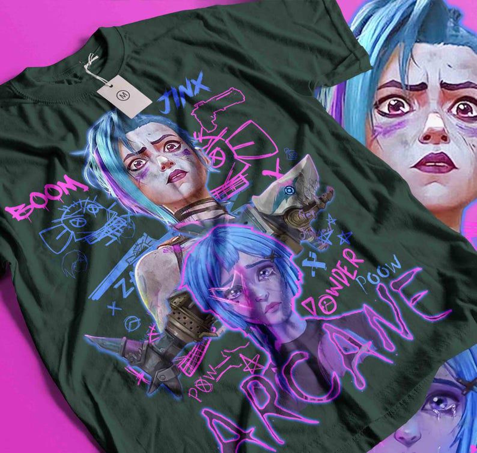 Jinx Arcane T-Shirt, Gaming T-Shirt, Gaming Legend Apparel, Video Game T-Shirt, Moba Game T-Shirt, LOL T-Shirt, Gamer T-Shirt, Game Lover 3XL