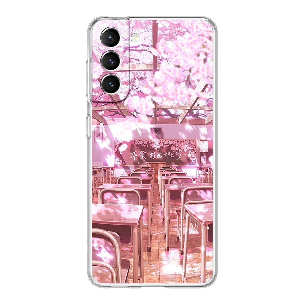 Cherry Japanese Traint Moun Fuji Clear Phone Case For Samsung Galaxy S23 S22 5G S20 Ultra S21 FE 5G S10E S9 S8 S10 Plus Cover