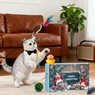 Cat Advent Calendar Interactive Cat Toys Plush Mouse Assorted Balls Wand Set 24 Days Christmas Countdown Calendar Gifts for Cat Lovers Kitten Owners