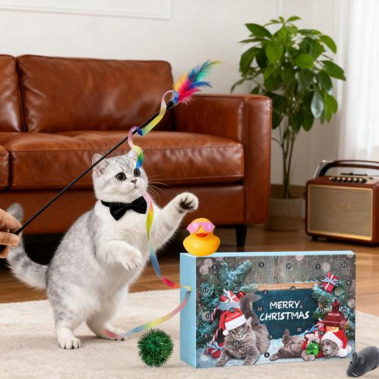 Cat Advent Calendar Interactive Cat Toys Plush Mouse Assorted Balls Wand Set