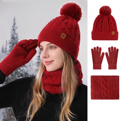 Winter Cycling Hat, Scarf, and Gloves Set - Double-Layer Velvet, Thick Knit