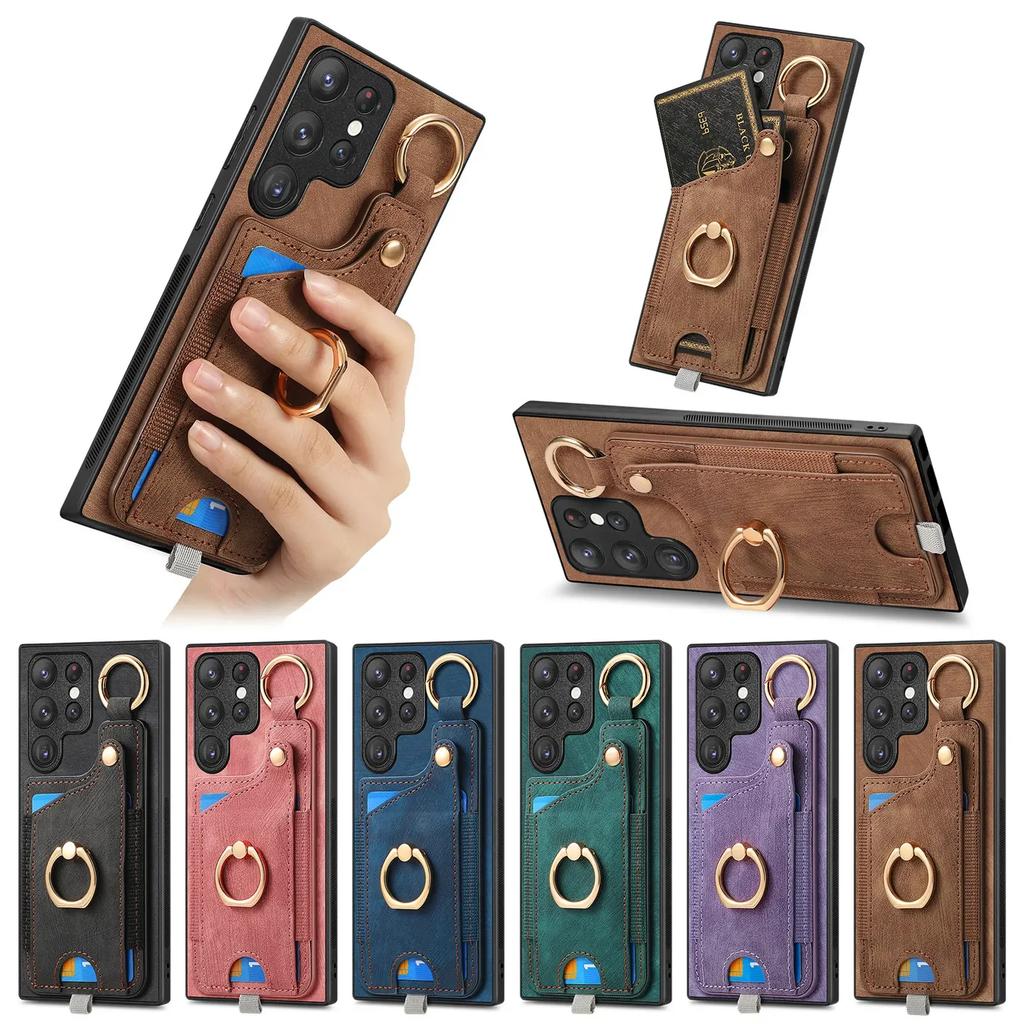 Ring Holder Cards Solt Wallet Leather Case For Samsung Galaxy S25 Ultra S24 FE S23 S22 Plus A16 A26 A56 A06 A36 A17 A07 Cover