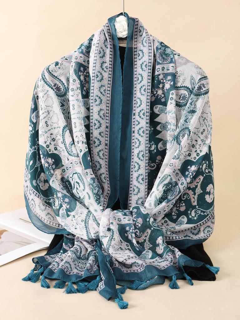 Nytt tynt bomullsskjerf for kvinner med blomstertrykk Hijab myke sjal og omslag Bohemia Kvinnelige Foulard pashmina Bandana hodeskjerf