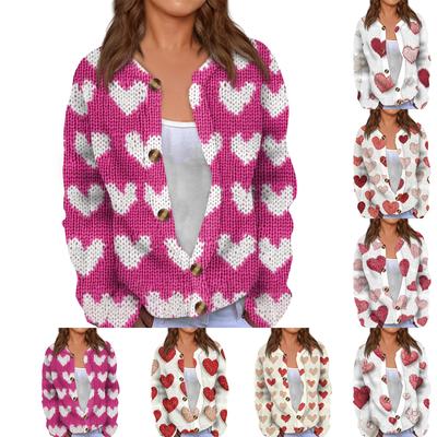 Women's Valentine's Day Print Long Sleeve Knit Cardigan Button Jacket