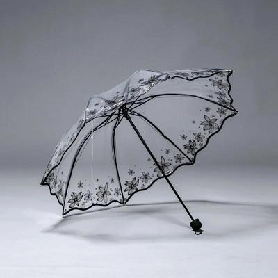 Transparenter Sommerblumen Faltbarer Regenschirm Dreifach Gefaltet Apollo Kirschblüten Regenschirm