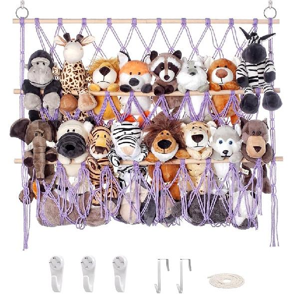 Сетчатый гамак или гамак для мягких игрушек Ручной работы Гамак-сетка для мягких игрушек Угловое настенное крепление для хранения игрушек Организатор Держатель для маленьких мягких игрушек светло-фиолетовый