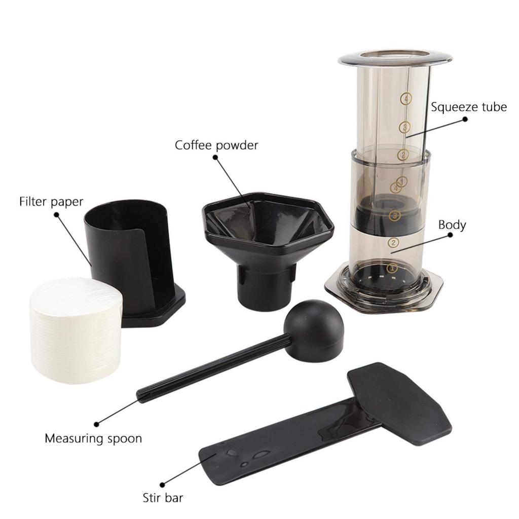 Asixxsix Aeropress Kaffee- und Espresso-Espresso-Kaffeemaschinen-Set, Mini-Mühle mit Filterpapier zur schnellen Zubereitung köstlicher Kaffees, Maschine