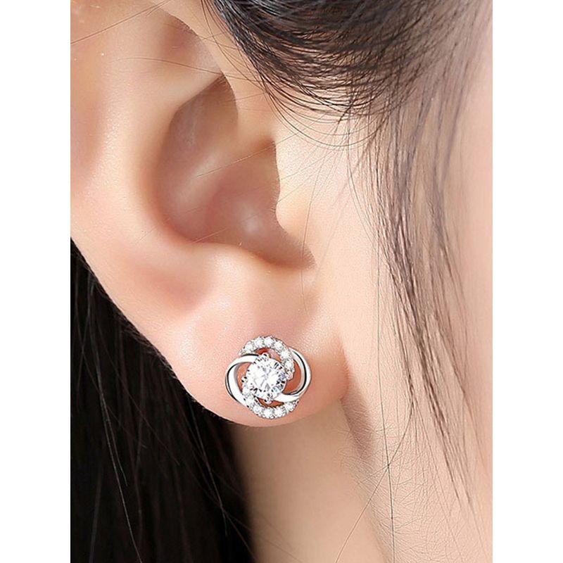 S925 Sterling Silver Stud Earrings 2024 New Arrival Tide Fancy Earrings with Diamond Clover Simple Graceful All-Match Silver Ornament