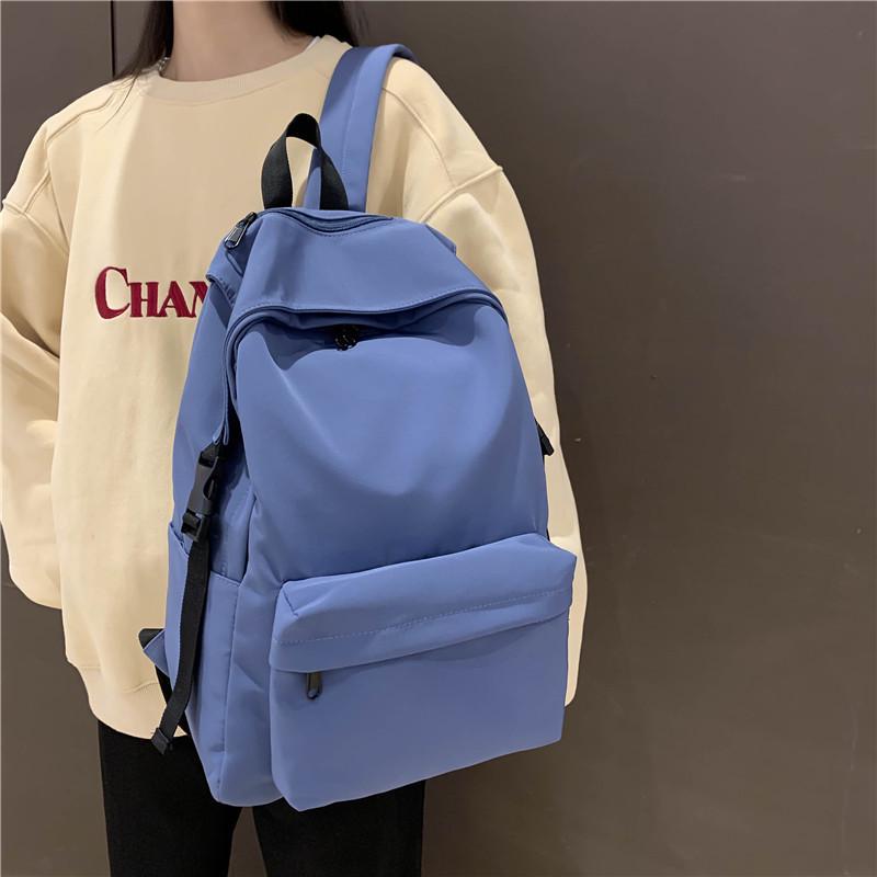 Women's Japanese & Korean Style Nylon Backpack - Solid Color, Lightweight, Fashionable for High School & College Students.