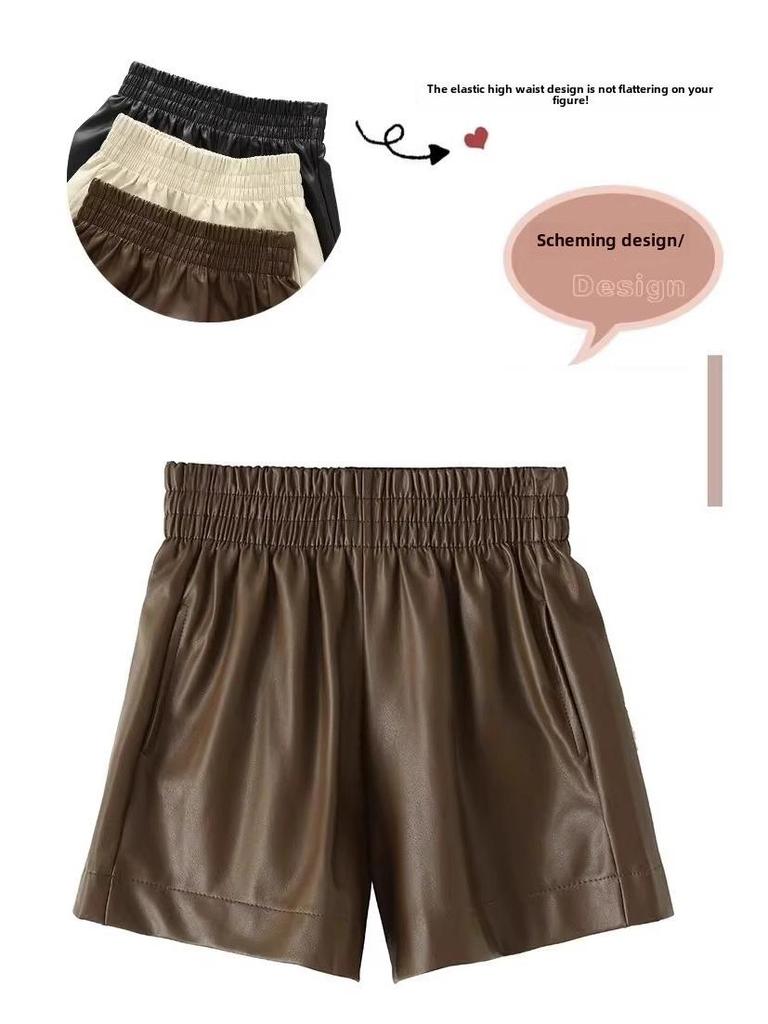 Short large taille haute en cuir PU automne/hiver 2023 – Style décontracté coréen