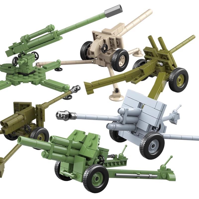 WWII Military Soviet German Cannon Building Block Set Soldier Vehicles Artillery Bunker Figure Weapon Accessories Toy Boy Gift Present K038