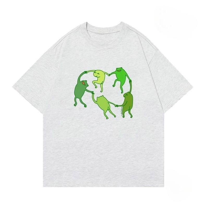 

Creative Frog Printed Pure Cotton T-shirt Men and Women with The Same Round Neck Cotton Short-sleeved T-shirt Funny Clothes S