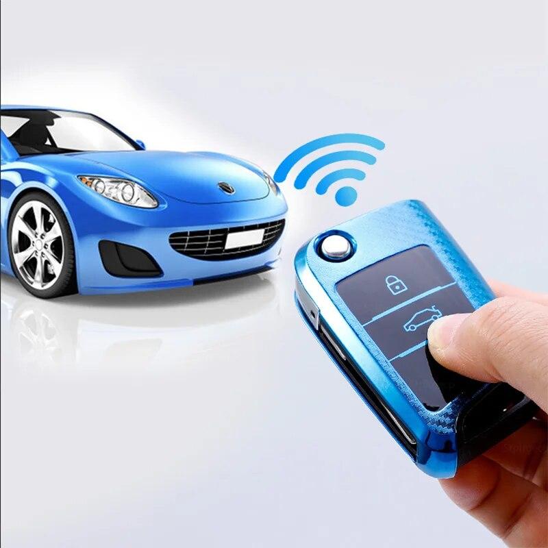 Husa pentru chei de mașină cu model de carbon Tpu pentru VW Volkswagen Golf 7 MK7 Tiguan MK2 pentru SEAT Ateca Leon FR2 Ibiza pentru Skoda Octavia A7