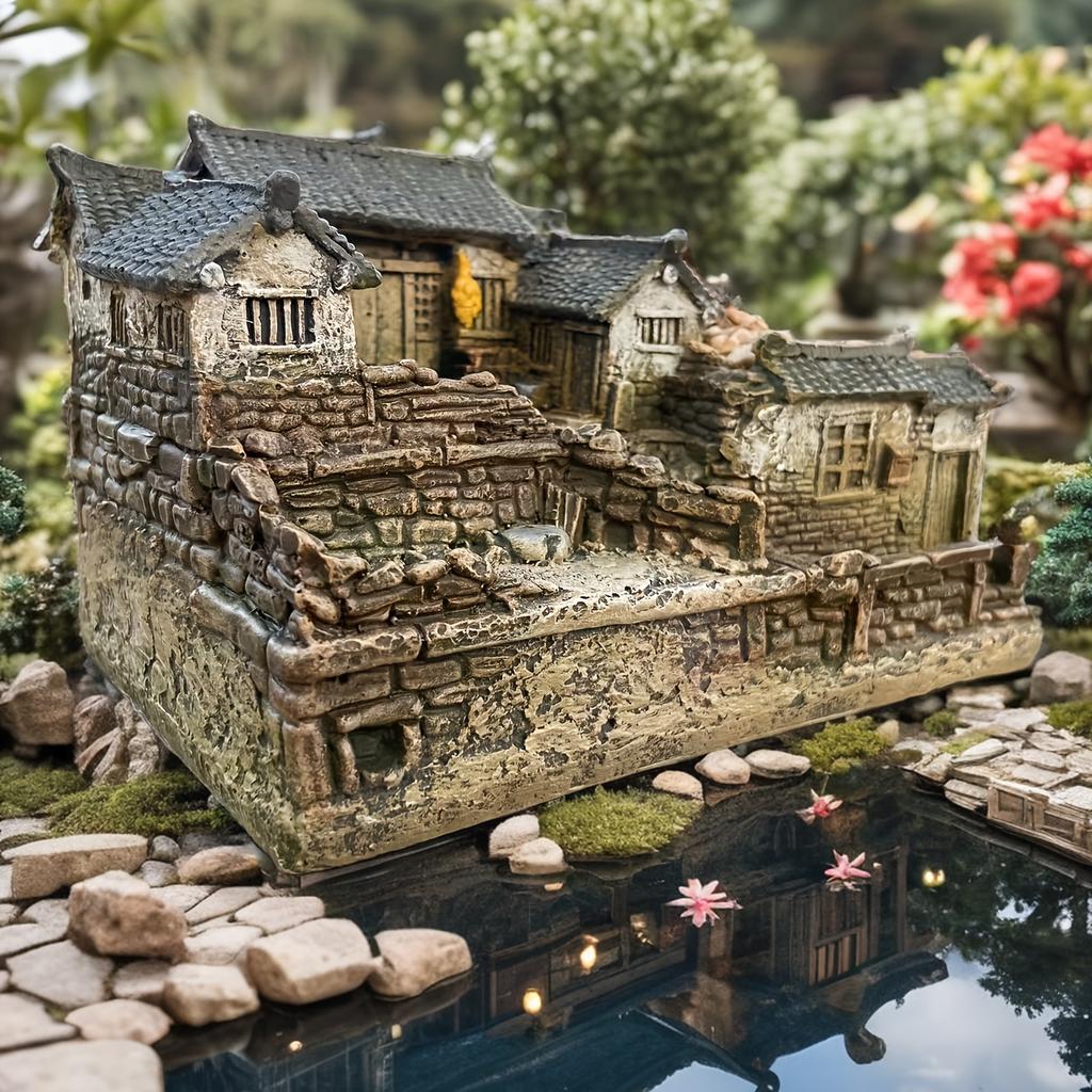 Rustikaler Harz-Bonsai-Baumtopf mit geometrischem Design   (Nur Zubehör, keine Flora enthalten)