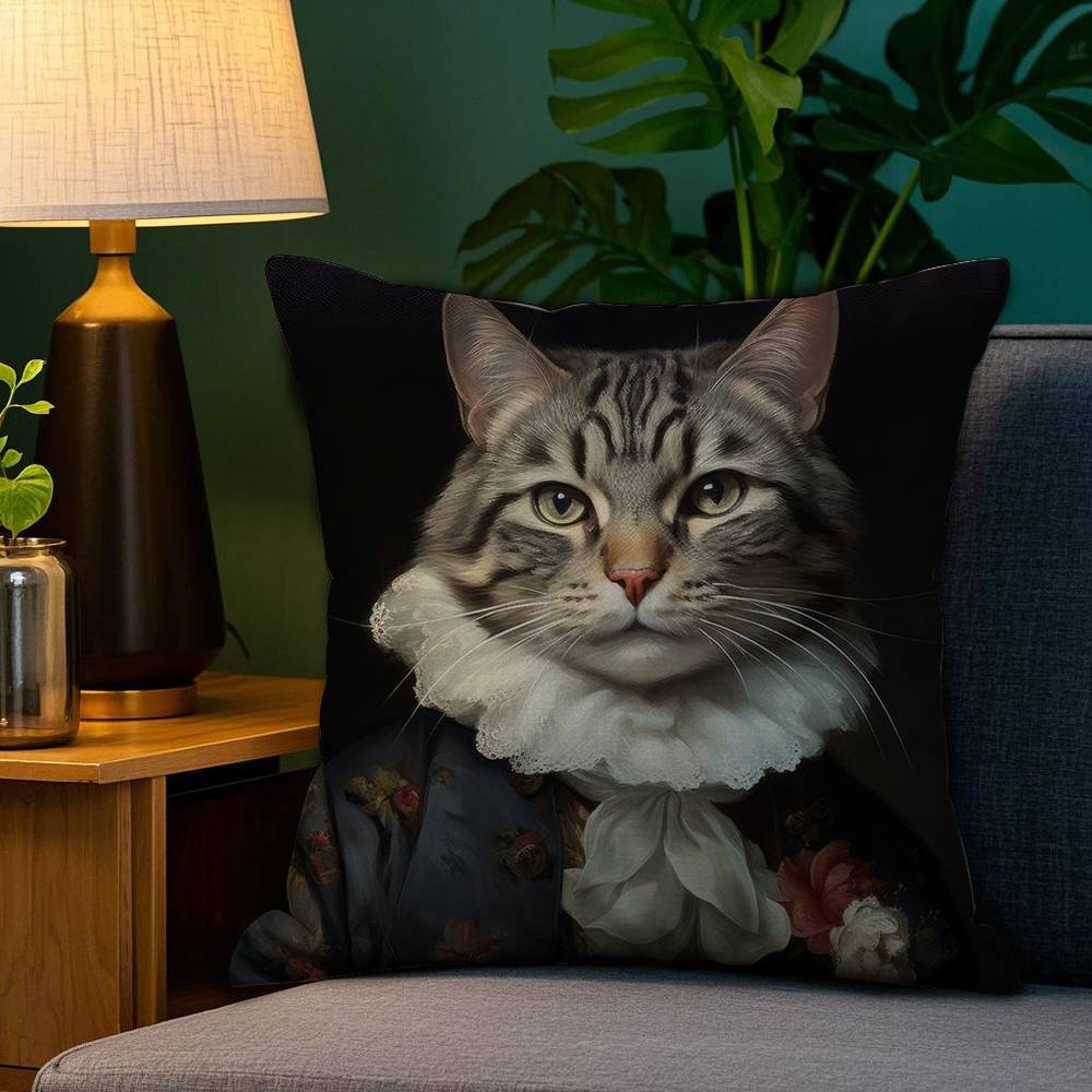 Renaissance Royal Cat Funny Pillow Case Sofa Living Room Bedroom Double-Sided Printing Square Cushion Nap Time Pillow Case