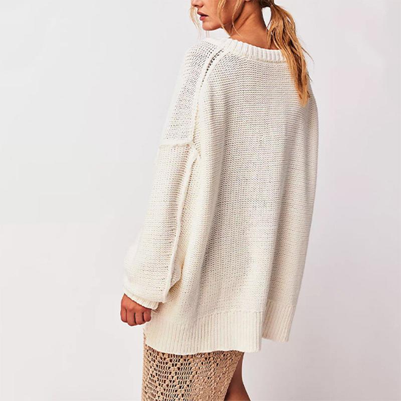 Oversized V-Neck Sweater - Western Style Pullover Knit