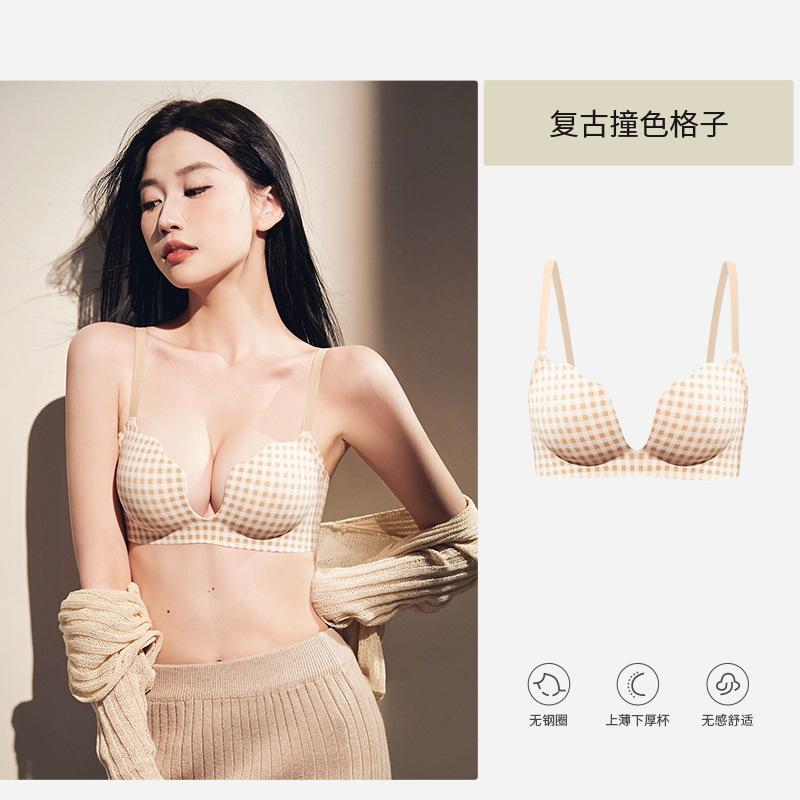 Vintage Plaid Seamless Small Big Natal Year Red Adjustment Wedding Bride Bra Cover