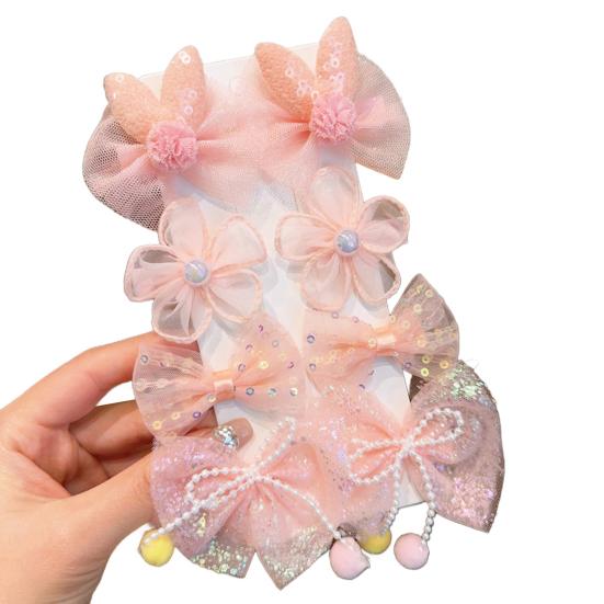 8Pcs Hair Pins Mesh Yarn Bowknot Flower Decor Hairpins Cartoon