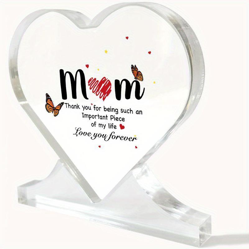 

Heartfelt Acrylic Heart Decor Gift, Mom, I Love You Forever Inscription with Butterflies and Stars, Decorative Gift Item | Sentimental Gift, Home Ta 10.9*10.4cm