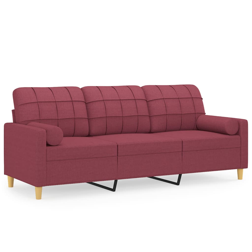 Vidaxl 3-Seater Sofa With Cushions, Burgundy, 180 Cm, Fabric