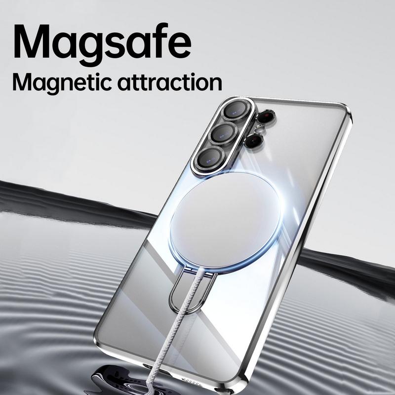 Magnetic Ring Stand Plating Case For Samsung Galaxy S26 Ultra S25 Edge S24 FE Plus Luxury Lens Protector Clear Back Shockproof Soft Silicone Cover