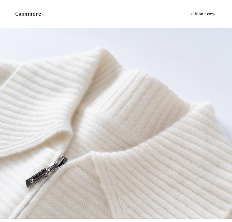 2025 Autumn-Winter Women's Cashmere High-Neck Striped Zipper Sweater