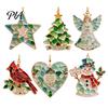 Decorative Acrylic Pendants 2Pcs Sea Glass Christmas Ornament, Seaglass Heart Bird Angel Tree Star Handmade Ornaments Snowman Pendant, Xmas