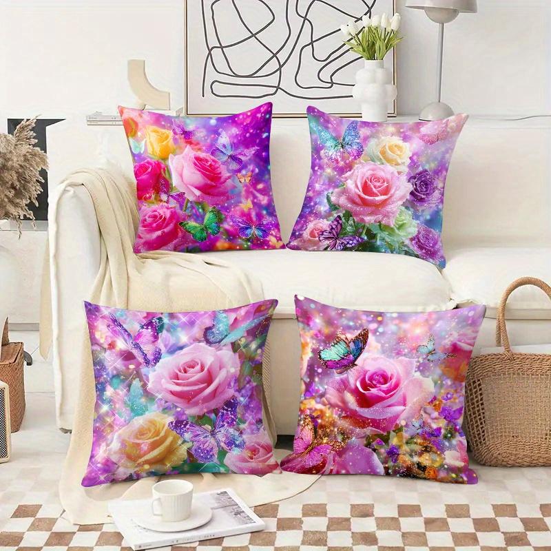 Rose And Butterfly Pattern Digital Printing Pillow Cover Short Plush Suitable Living Rooms Bedrooms Sofas Throw Cushion Cover