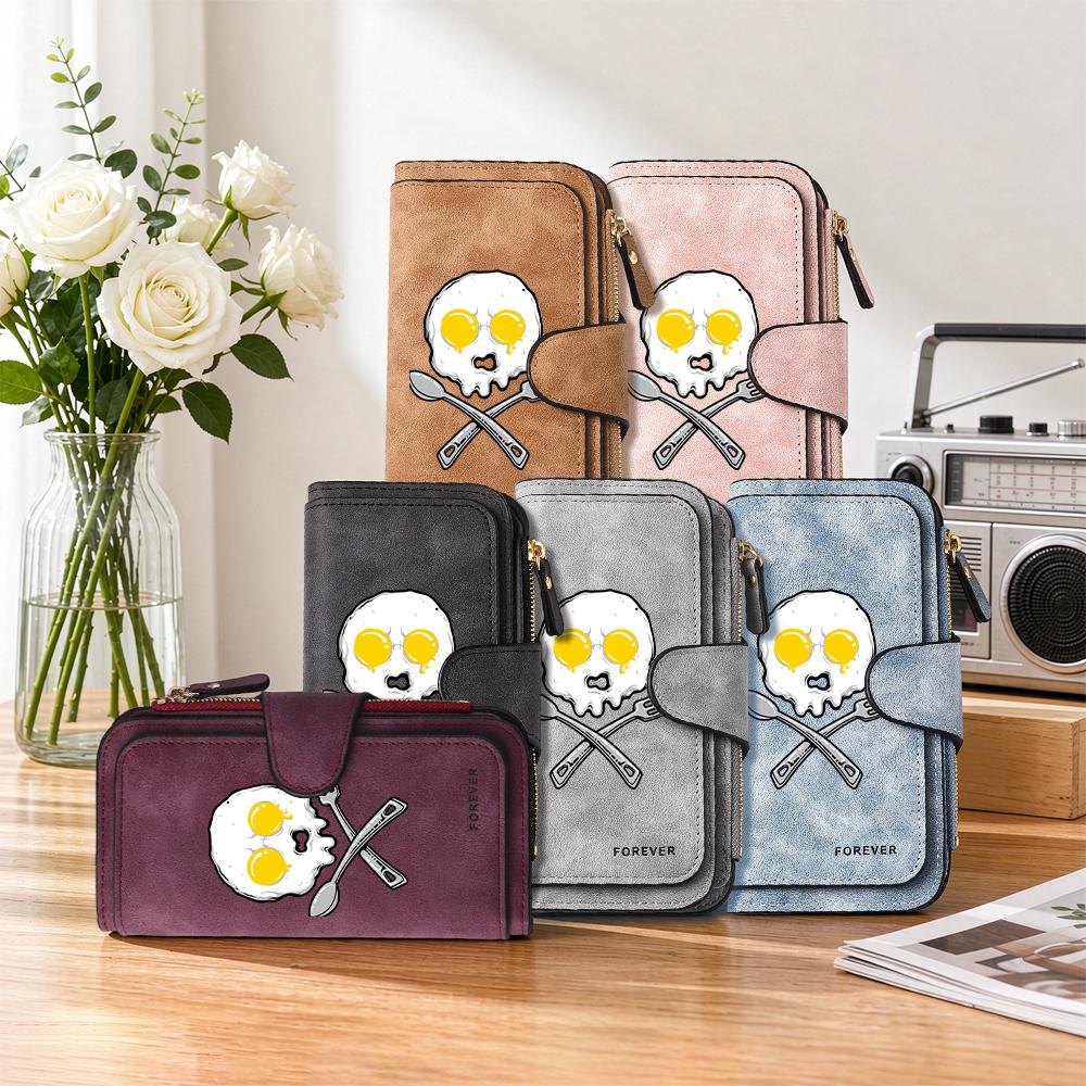 Cute Egg Skull Pattern Purse Fashion Women Casual Long Wallet Forever Style Portable Multi Slot Card Holder Daily Use Clutch