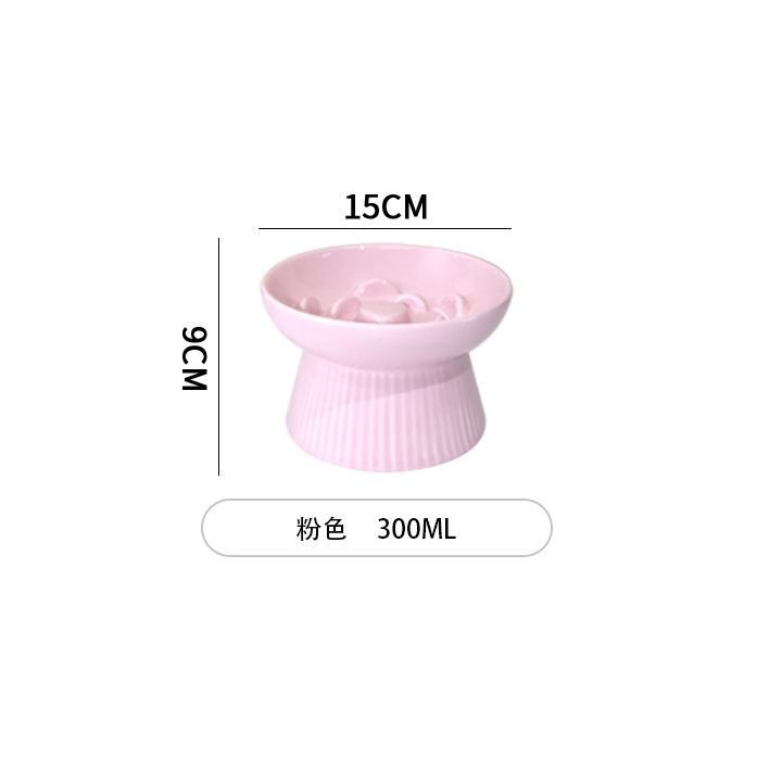 Ceramic Pet Cat Bowl Dog Bowl Medium and Small Dog Cat Anti-choking Slow Food Slow Food Bowl Anti-overturning High Foot Neck Protection Rice Bowl