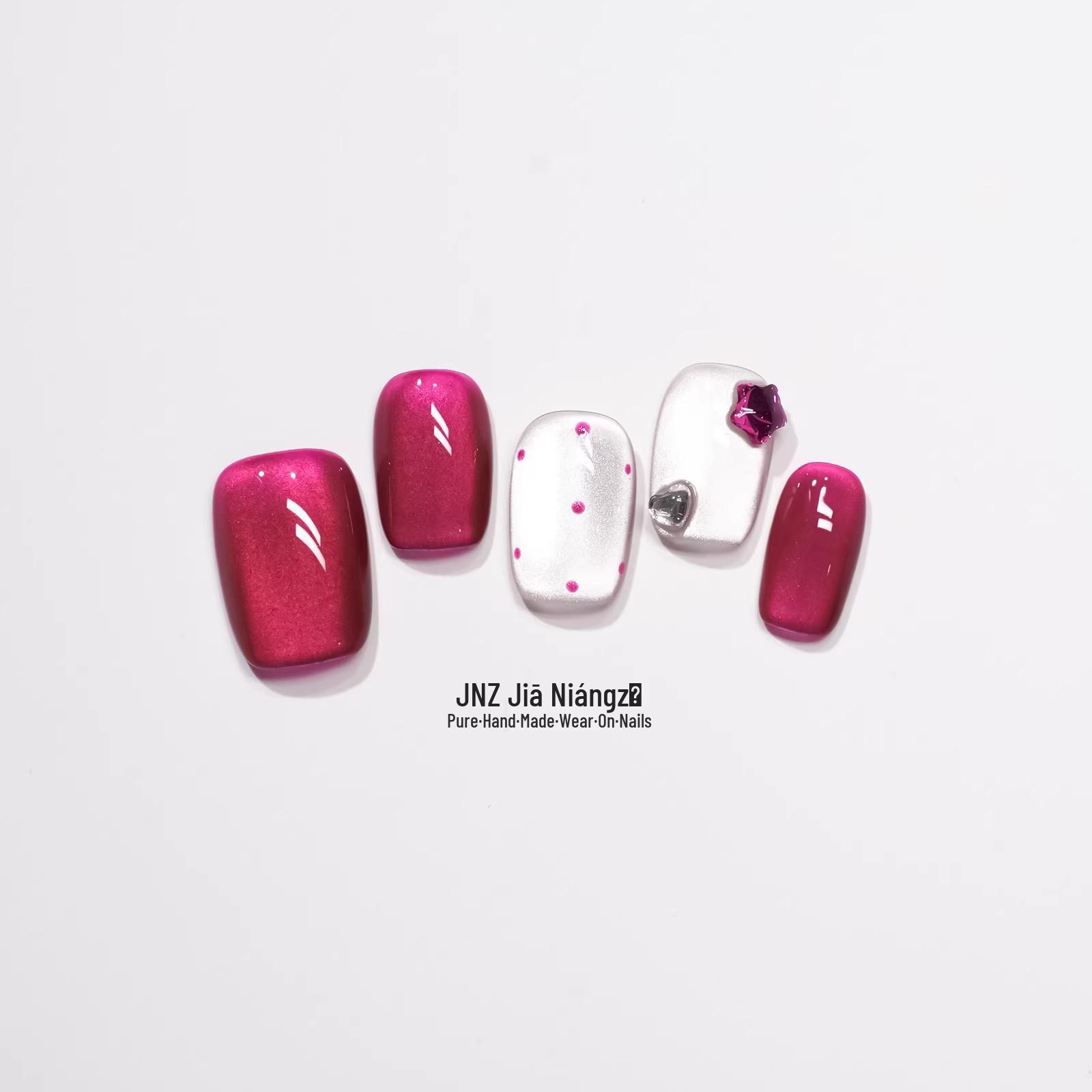 Jia Niangzi Short Cherry Red Cat Eye Polka Dot Nail Art Stickers