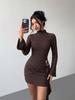 2026 Autumn Slim Fit Knit Dress with Metal Buckle and Ribbon