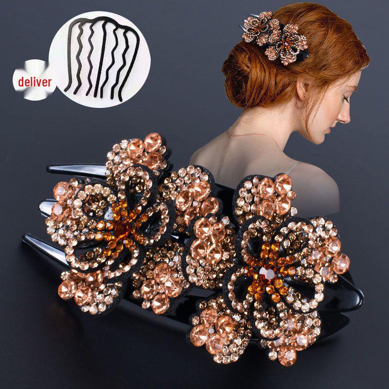 Koreanische große Strass Hochsteck-Entenschnabel-Haarspange - Drei-Zahn-Klammer für Mütter