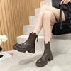 Fashion cowhide thick heel thick sole round head short boots women's 2025 autumn and winter new brown retro versatile and thin Martin boots